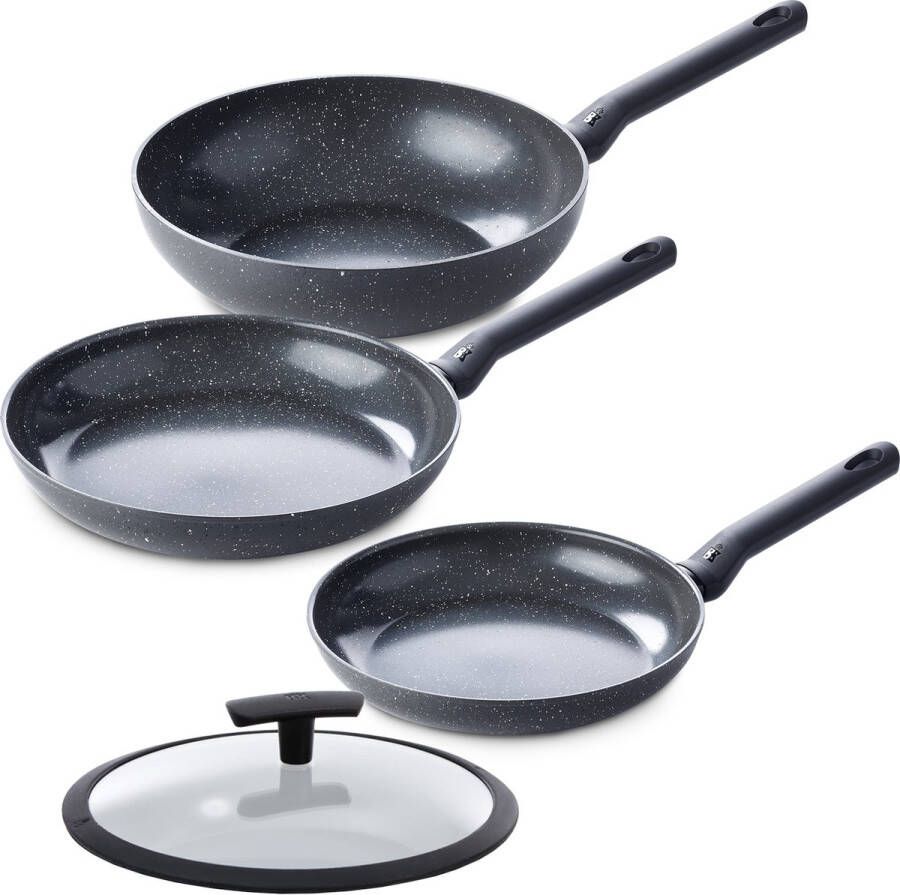 BK Universe 3 delige pannenset 24 & 28 cm koekenpan 28 cm wokpan deksel 28 cm inductie PFAS-vrij