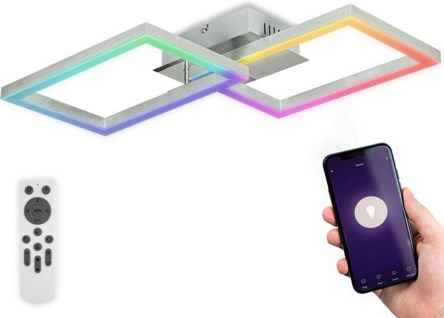B.K.Licht Slimme Plafondlamp smart WiFi Frame plafonniére 38x50 cm CCT 2500-6500 Kelvin RGB app en afstandsbediening dimbaar 30W