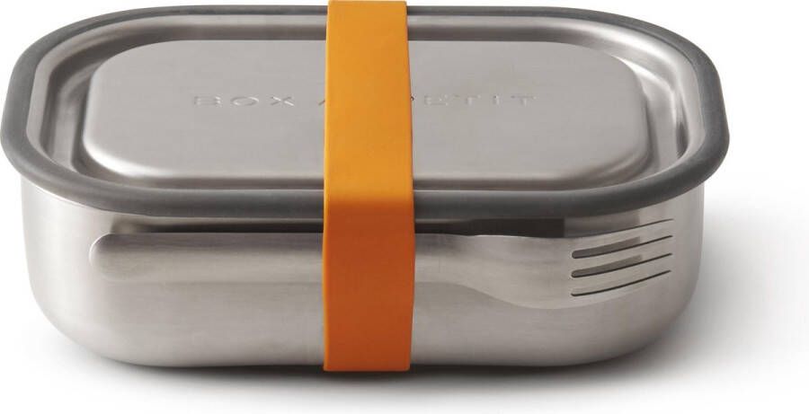 Black & Blum Black+Blum Lunchbox Incl. Vork en Oranje Siliconen Band 22x14.7x5 cm 900 ml RVS