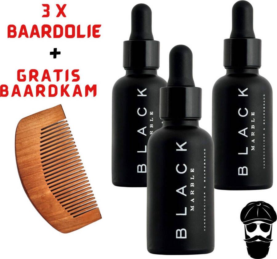 Black Marble Blarck Marble Baardolie 3x30ml + Gratis Baardkam Baard olie Baardverzorging Beard oil Baardgroei