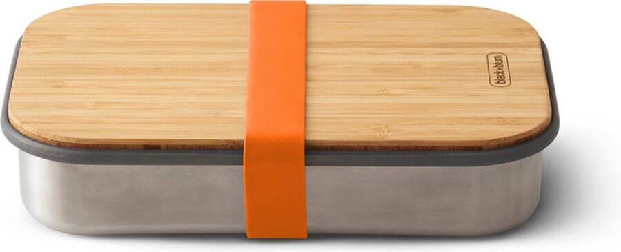 Black&Blum RVS Sandwichbox met houten deksel (Hoogte: 5 2 cm Kleur: oranje)