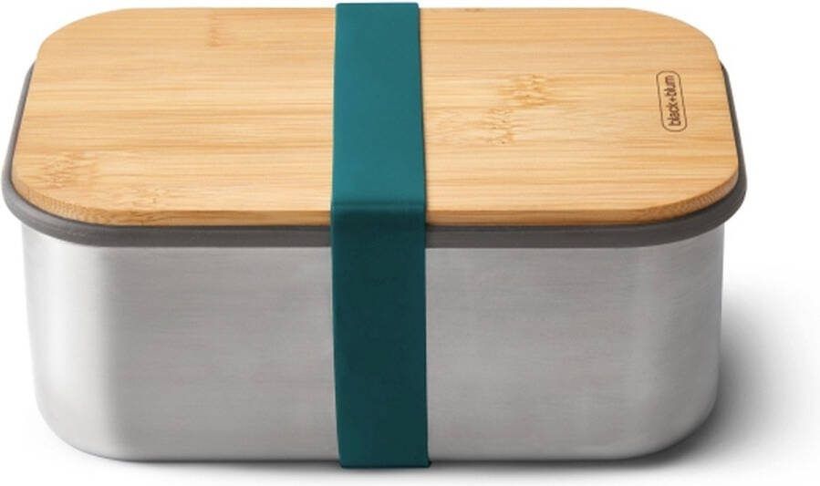 Black&Blum RVS Sandwichbox met houten deksel (Hoogte: 7 5 cm Kleur: blauw)