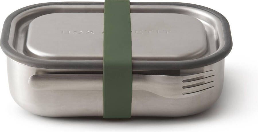 Black+blum Lunchbox Incl. Vork en Olijf Siliconen Band 22x14.7x5 cm 1000 ml RVS