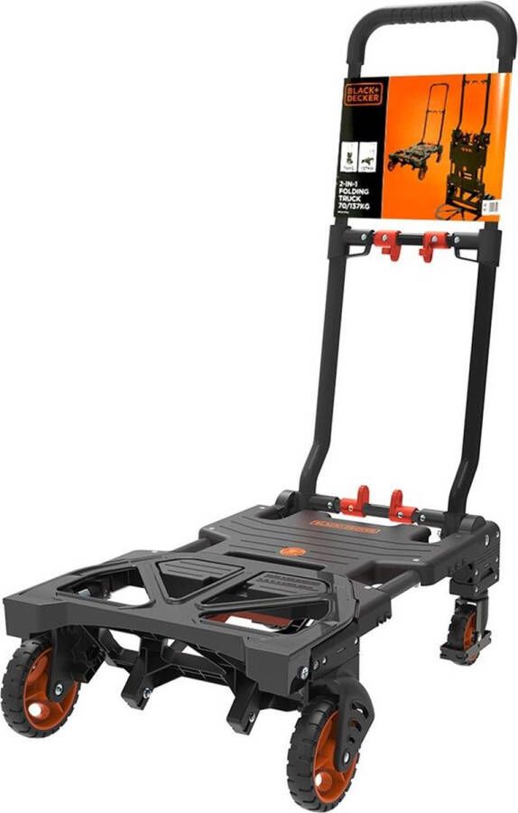 BLACK+DECKER 2-in-1 Steekwagen en Plateauwagen Steekkar max. 55KG Platformwagen max. 120KG Transportwagen Inklapbaar Transportwagen met Stevige Wielen Kunststof Staal