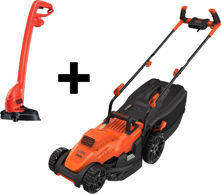 BLACK+DECKER Elektrische Grasmaaier Bemw461bgl2-qs 1400w + Grastrimmer Gl250-qs 250w