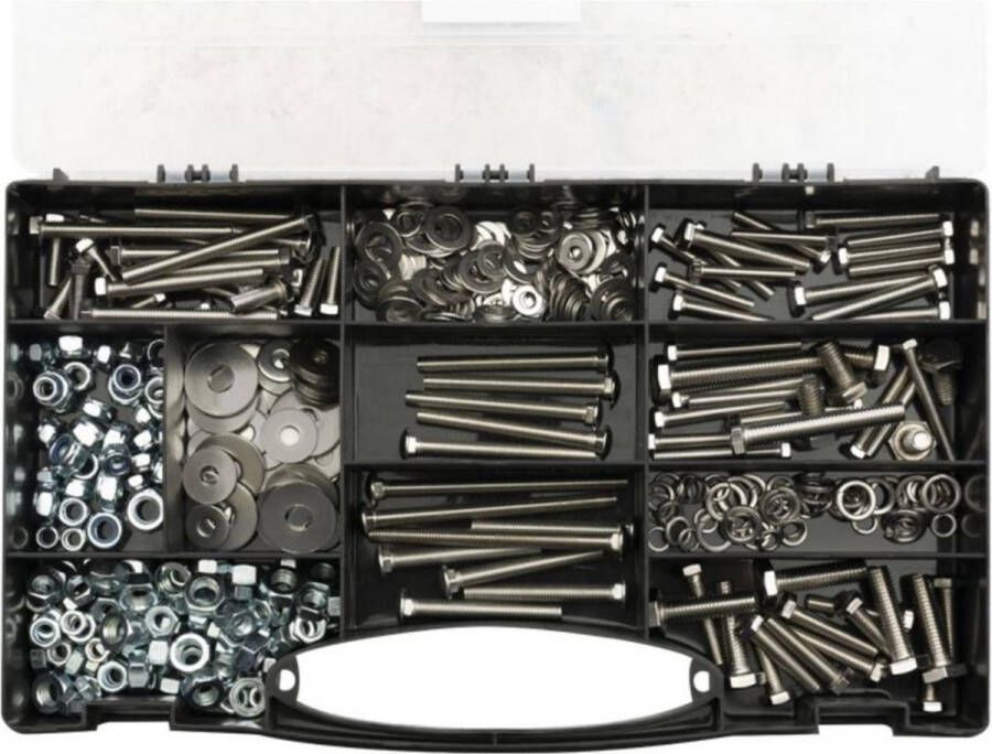 BLACK+DECKER 450-delig bouten en moeren assortiment roestvrij staal maten en types