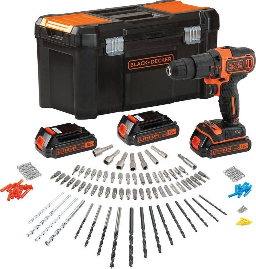 BLACK+DECKER BDCHD181B3A-QW Accu Klopboormachine 18V 3 accu's incl. 120 accessoires