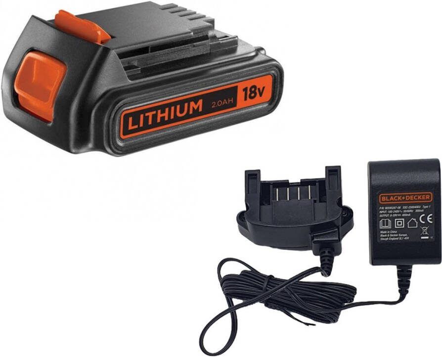 BLACK+DECKER Black + Decker – Accu 18V 2A en oplader voor elektrisch gereedschap (BL2018-XJ + 90590287-06)