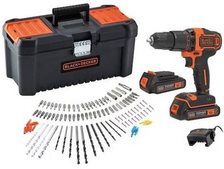 BLACK+DECKER Black&Decker BCD700C2AMB-QW 18 volt schroef- klopboormachine met 2 accu's en 100 accessoires