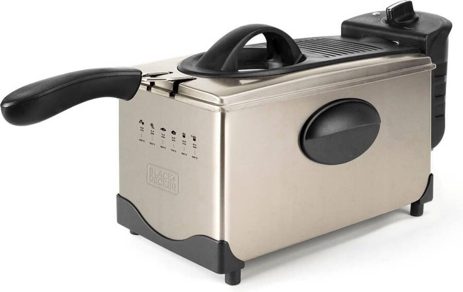 BLACK+DECKER Black & Decker Elektrische Friteuse BXDF2100E 2100W 3L Geurloos Temperatuurkeuze Roestvrij staal