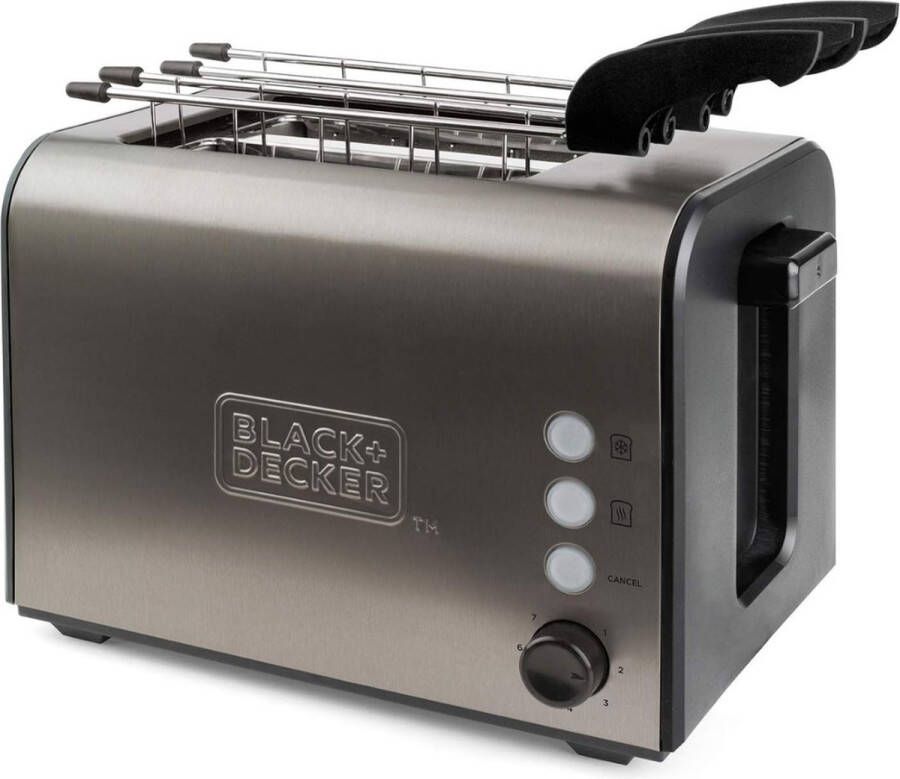 BLACK+DECKER Broodrooster met Tostiklemmen Tosti apparaat Stijlvol Design Metallic