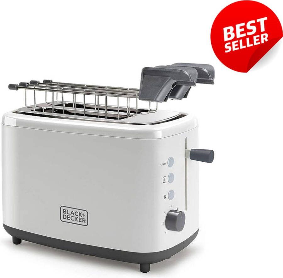 BLACK+DECKER Broodrooster met Tostiklemmen Tostiapparaat Stijlvol Design Wit