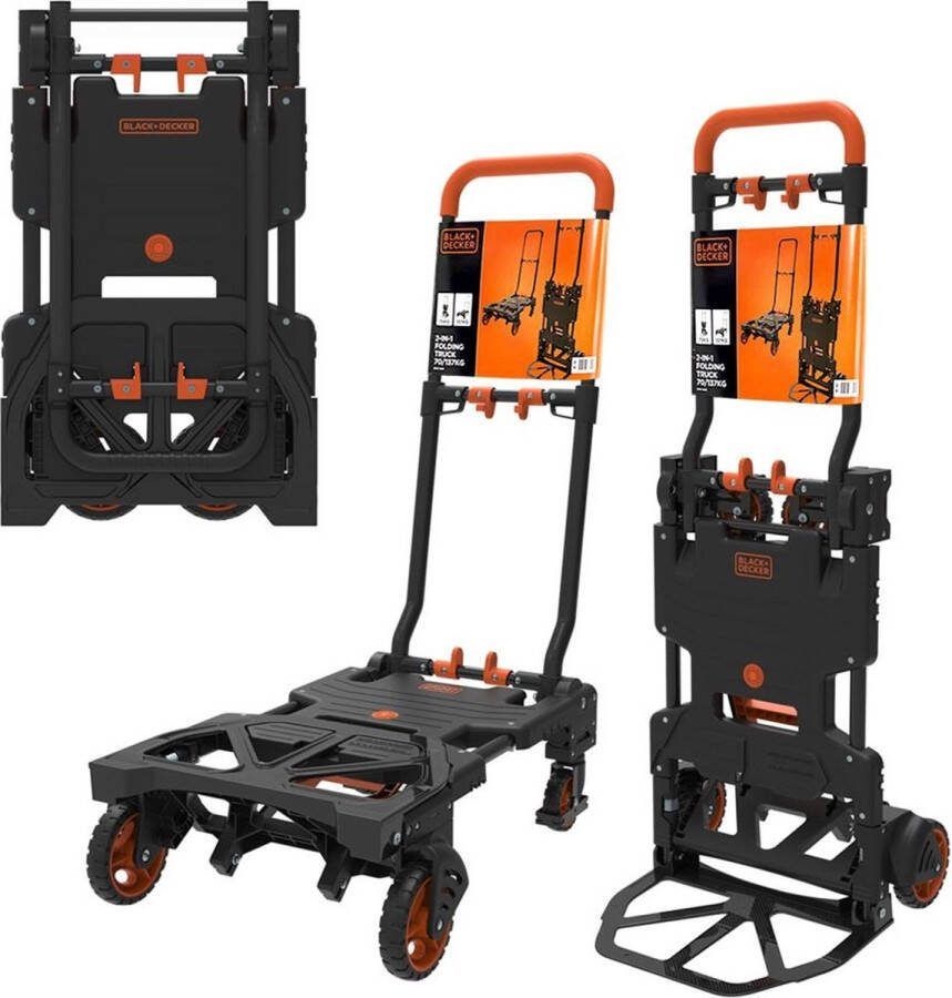 BLACK+DECKER 2-in-1 Steekwagen en Plateauwagen Steekkar max. 55KG Platformwagen max. 120KG Transportwagen Inklapbaar Transportwagen met Stevige Wielen Kunststof Staal