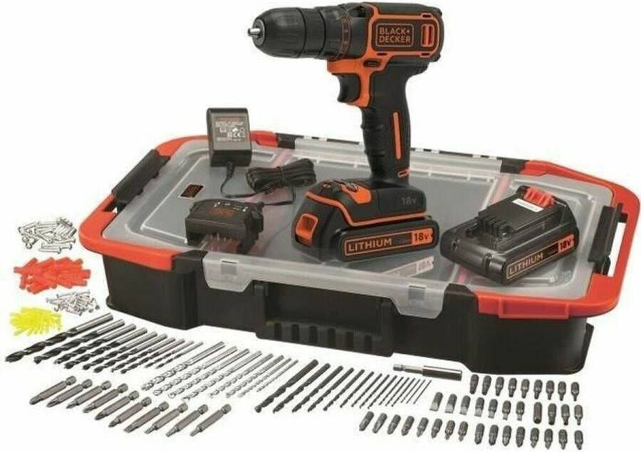 BLACK+DECKER BLACK & DECKER Lithium-accuboormachine 18V 2 batterijen Box 160 accessoires -BDCDC18BAST-QW