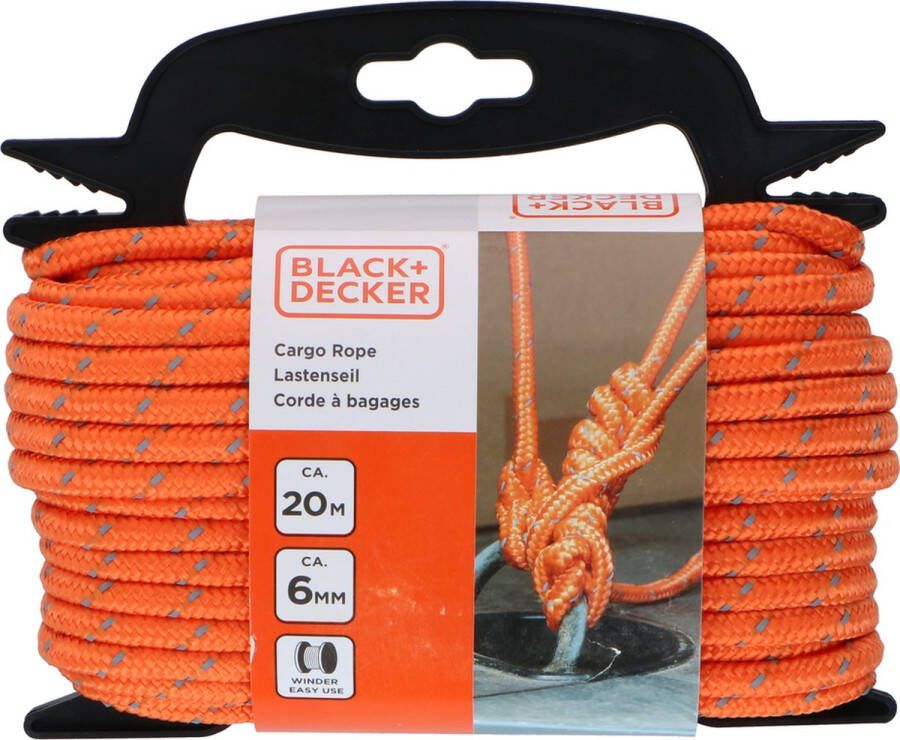 BLACK+DECKER Spanband met Oproller Sjorband 20 Meter 6MM Nylon Oranje