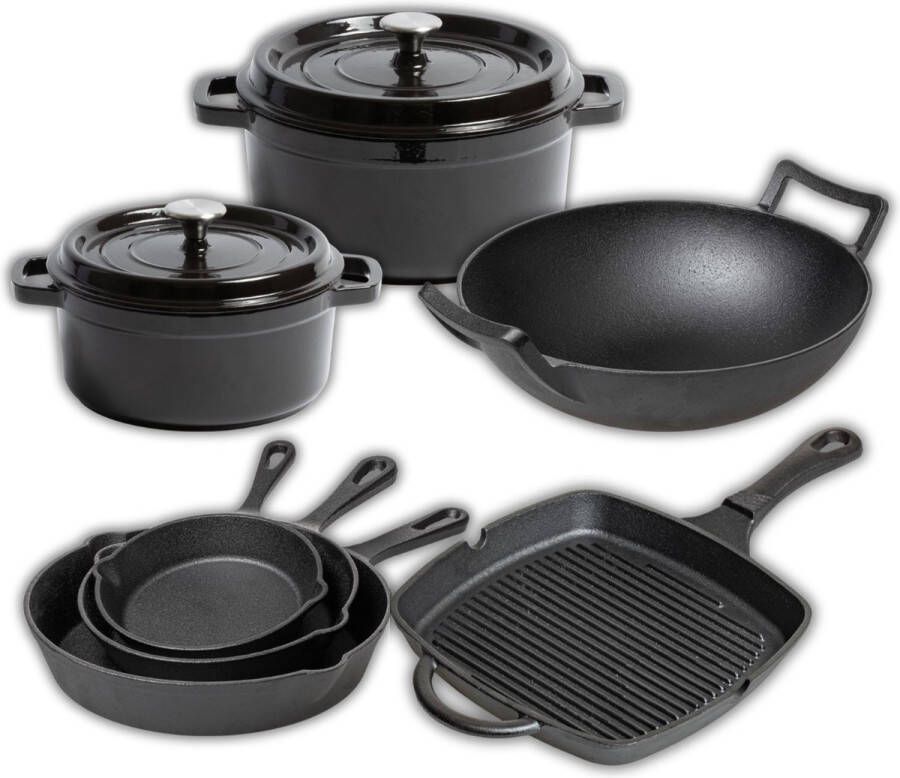 Blackwell Gietijzer Set Braadpanen Koekenpanen Grillpan & Wokpan