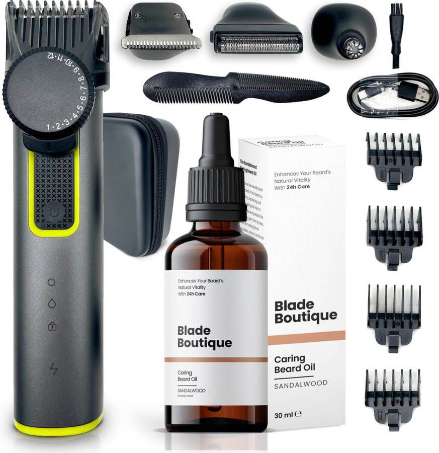 Blade Boutique 8-1 Baardtrimmer + Baardolie Set Baardtrimmer Trimmer Scheerapparaat Baardolie