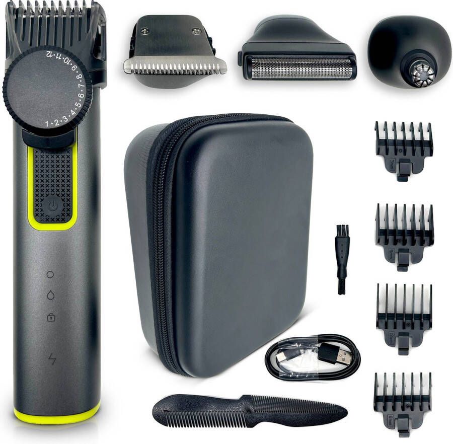 Blade Boutique 8-in-1 Baardtrimmer Neustrimmer Trimmer Scheerapparaat 0.5-23mm Draadloos Inclusief reishoes Waterdicht