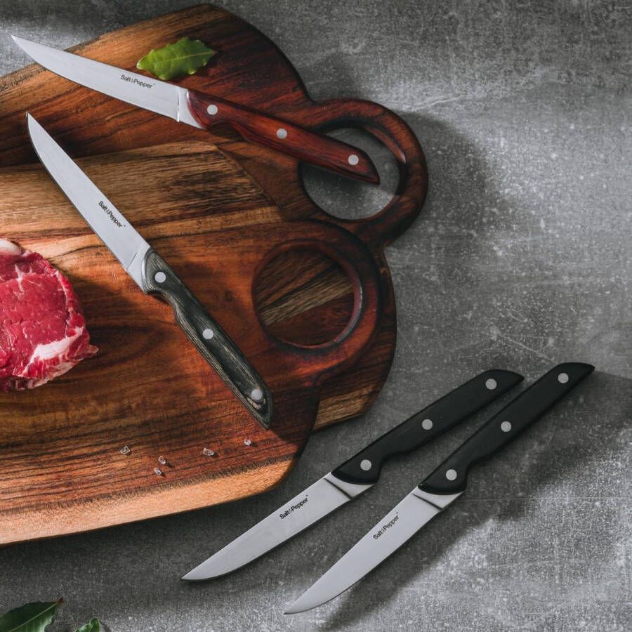 Blade set van 4 steakmessen handgrepen verschillende kleuren cadeauverpakking hout