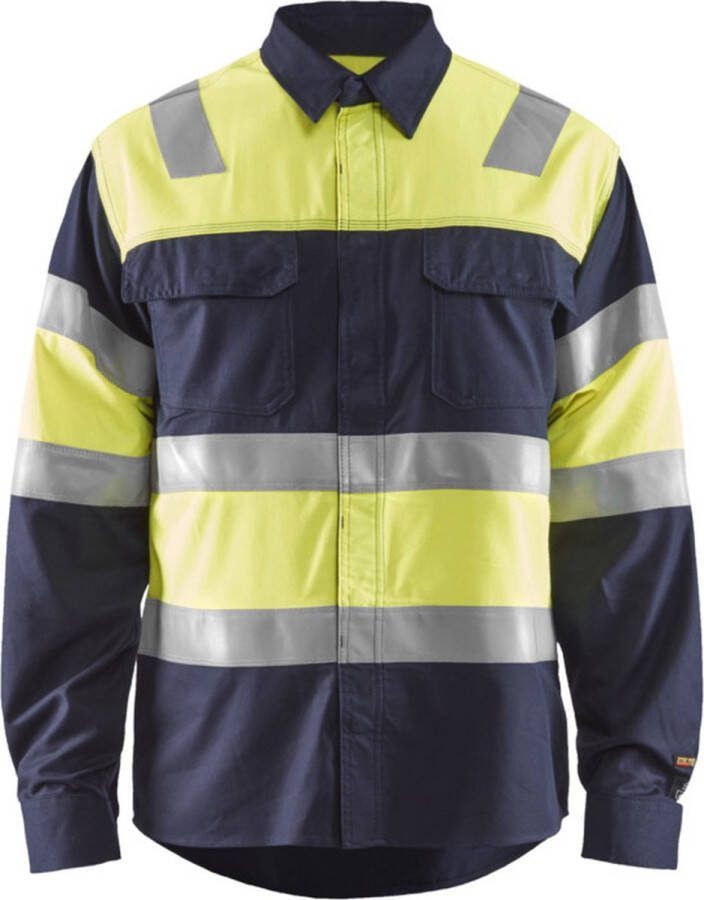 Blåkläder 3228-1515 FR Overhemd High vis Marineblauw Geel maat S