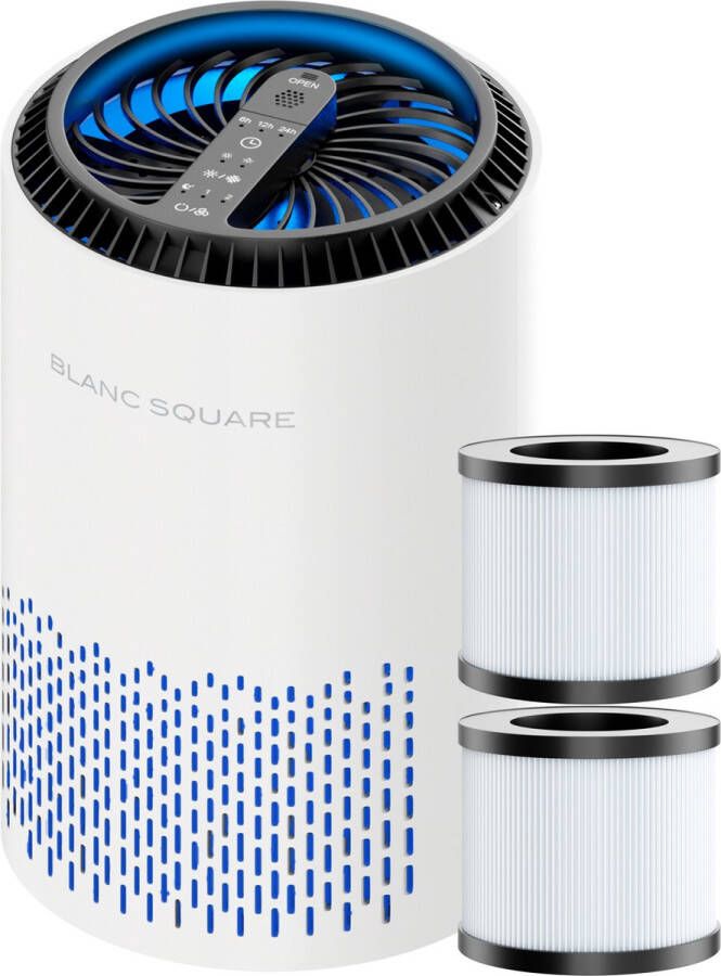 BLANC SQUARE BS Luchtreiniger Pro Air Purifier met 2 vervangbare HEPA filters + koolstoffilter Werkt 99% tegen huisstofmijt hooikoorts allergie stof 3+ standen Luchtreinigers met Aroma functie