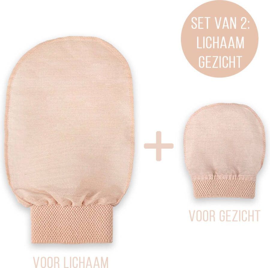 Blanche & Nuit Silk Exfoliating Glove Zijde Scrub Handschoen Washand Scrubhandschoen Washandjes Verwijderen Van Dode Huidcellen Zelfbruiner Silk Peeling Kessa Silk Scrub Glove 100% Zijde Naturel Set van twee: Voor Lichaam & Gezicht