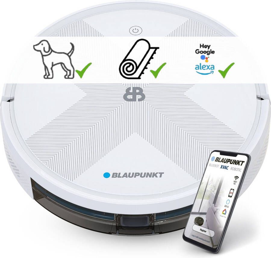 Blaupunkt Bluebot XVAC – Robotstofzuiger met Laadstation Optie tot Dweilfunctie via los te verkrijgen dweilreservoir – Slimme Navigatie 2uur lang stofzuigen