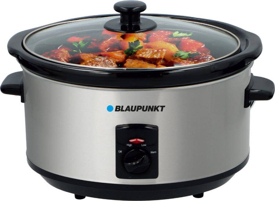 Blaupunkt Crockpot Slowcooker Elektrische Pan 6.0L Ovale Pan met Glazen Deksel MEN00830 Zwart
