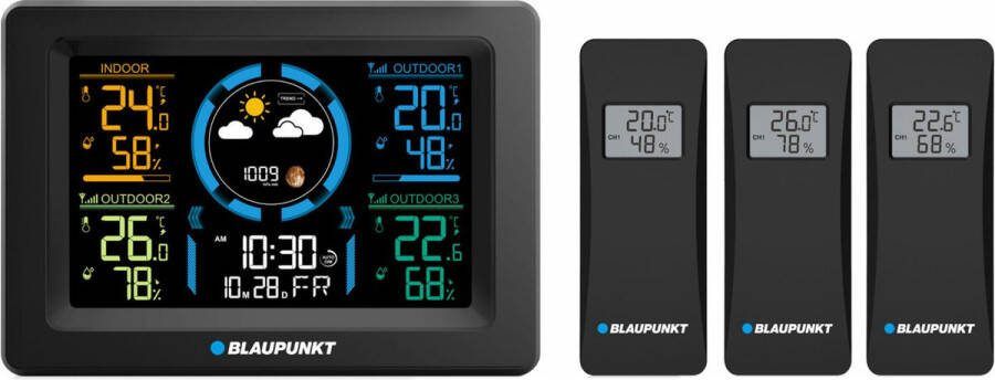 Blaupunkt Weerstation met hygrometer luchtdruk voorspelling 3 sensoren Zwart