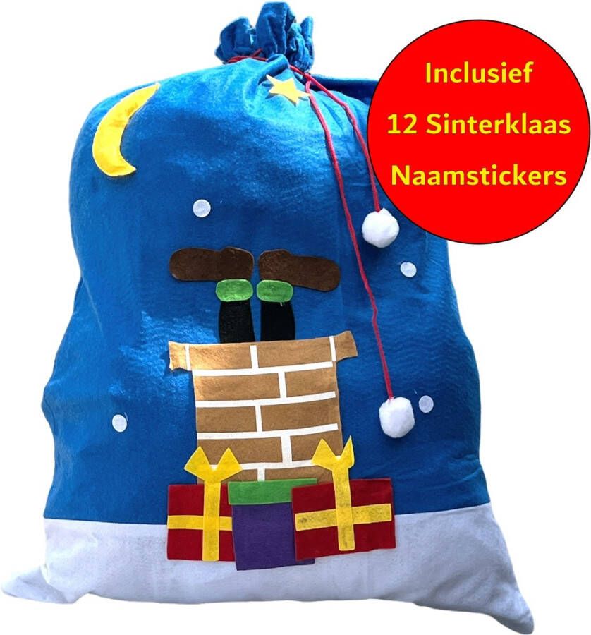 Blauw Zak Van Sinterklaas Geschenkzak incl. 12 Naamstickers Design-11 Afm. 90 x 60 cm