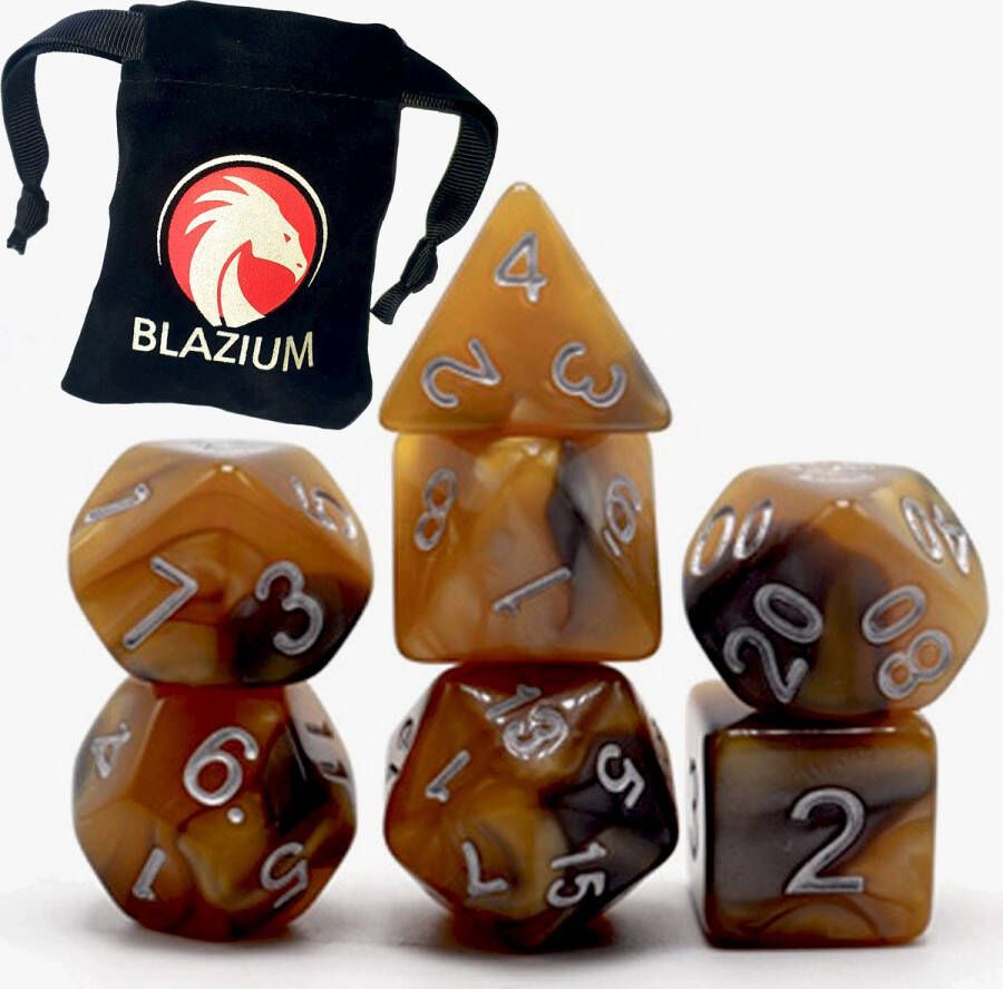 Blazium DnD dice set Inclusief velvet bewaarzakje Black & Gold- Dungeons and Dragons dobbelstenen
