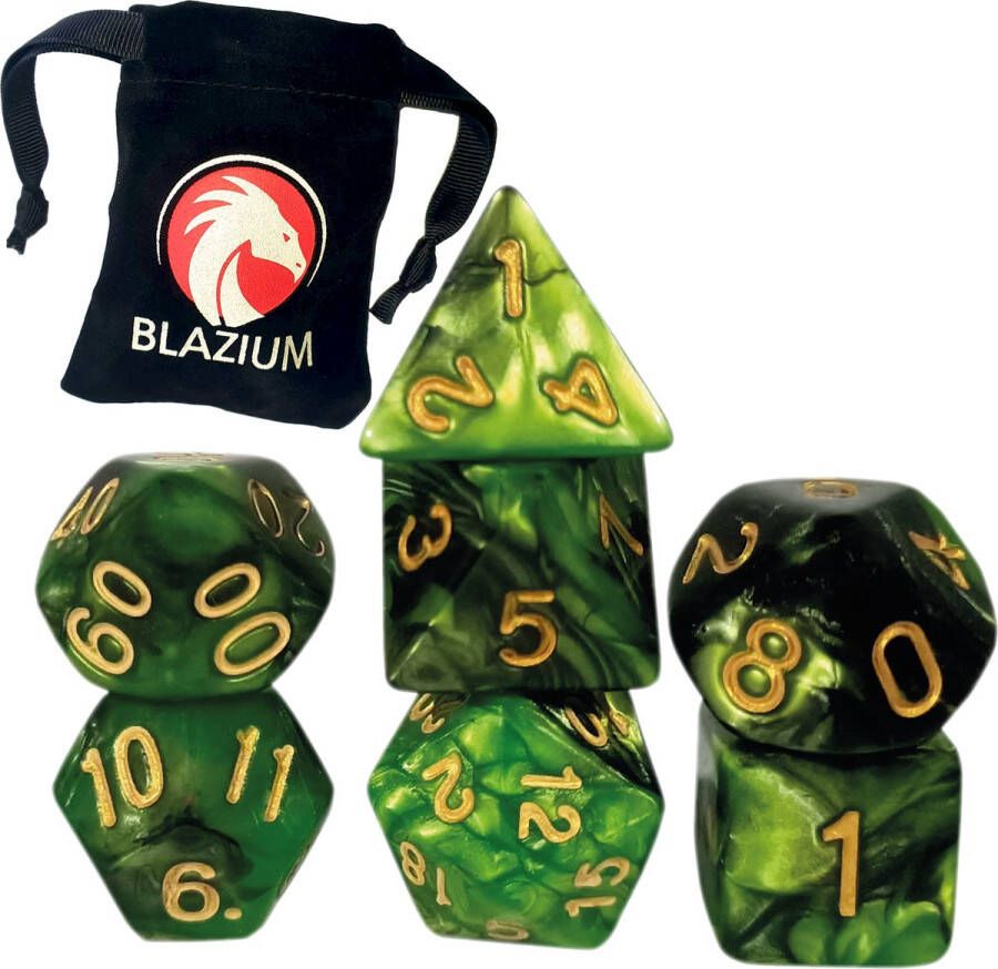 Blazium DnD dice set Inclusief velvet bewaarzakje Green & Black Dungeons and Dragons dobbelstenen