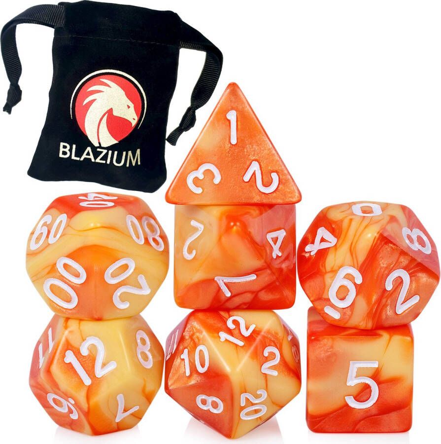 Blazium DnD dice set Inclusief velvet bewaarzakje Orange & Yellow Dungeons and Dragons dobbelstenen