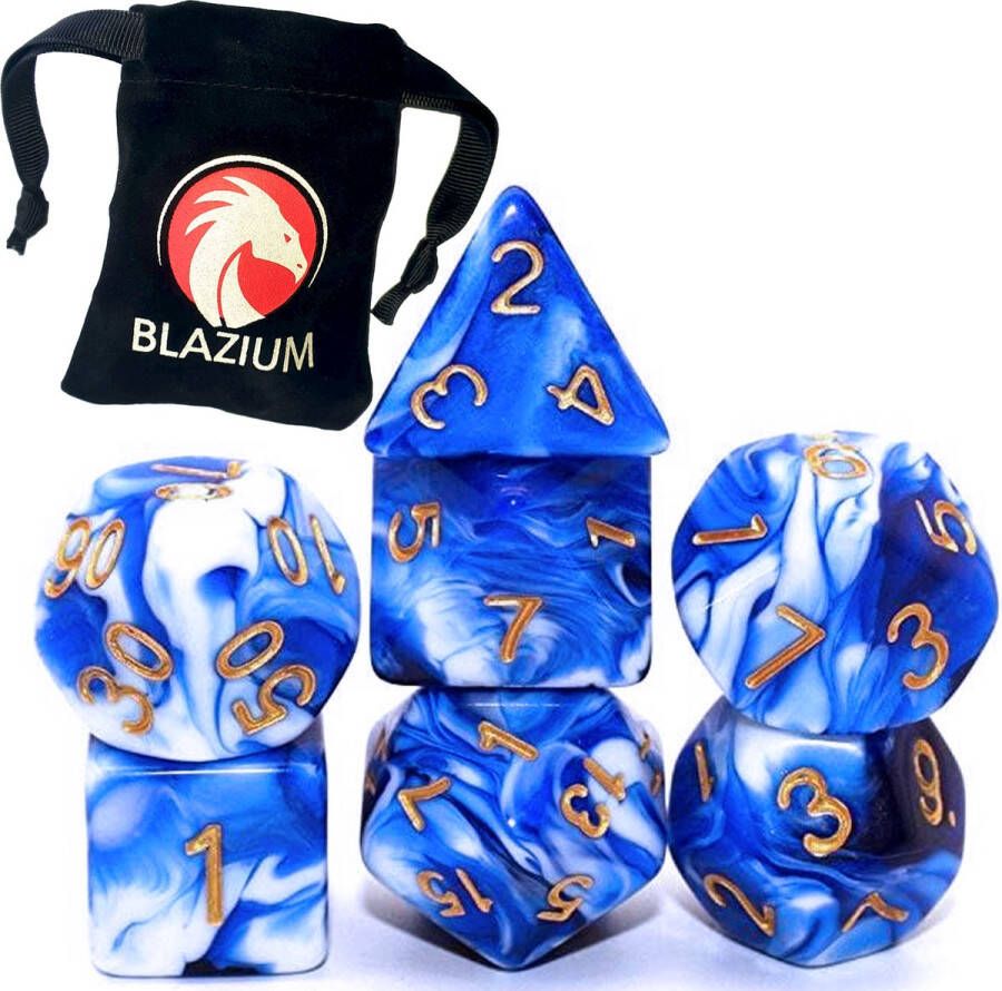 Blazium DnD dice set Inclusief velvet bewaarzakje Smoke series Moon Blue Dungeons and Dragons dobbelstenen