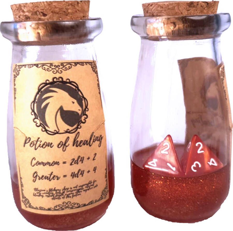 Blazium DnD Health Potion Set 2x Dice shakers (Healing 2xD4 & 4xD4) Handgemaakt Dungeons & Dragons
