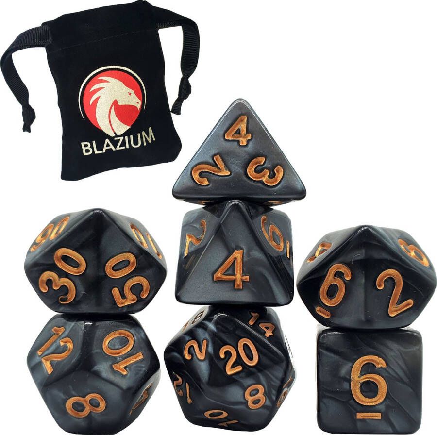 Blazium Preal Series Black Pearl Incl. velvet bewaarzakje DnD dice set Dungeons and Dragons dobbelstenen