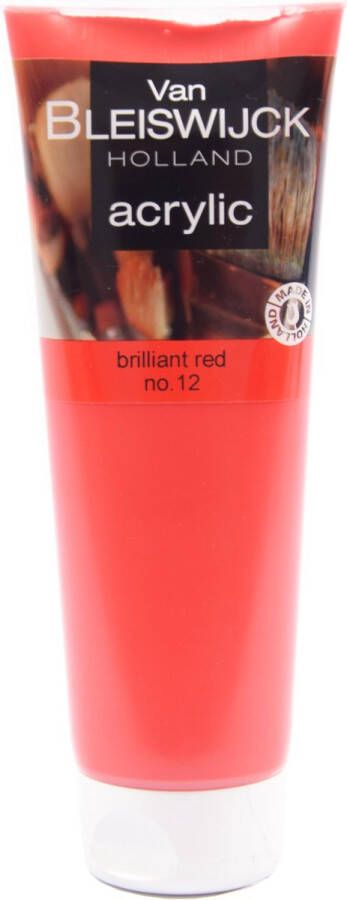 Bleiswijck Acrylic verf 250 ML Watervaste verf Acrylicverf rood Brilliant red nummer 12