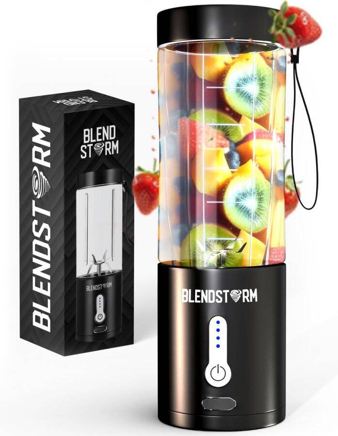 BlendStorm Draagbare Blender Draadloze Blender Draadloos Blenders Blender To Go 6 Mesjes Mini Blender Smoothie Maker Juicer Keukenmachine USB Oplaadbaar 500 ml Zwart