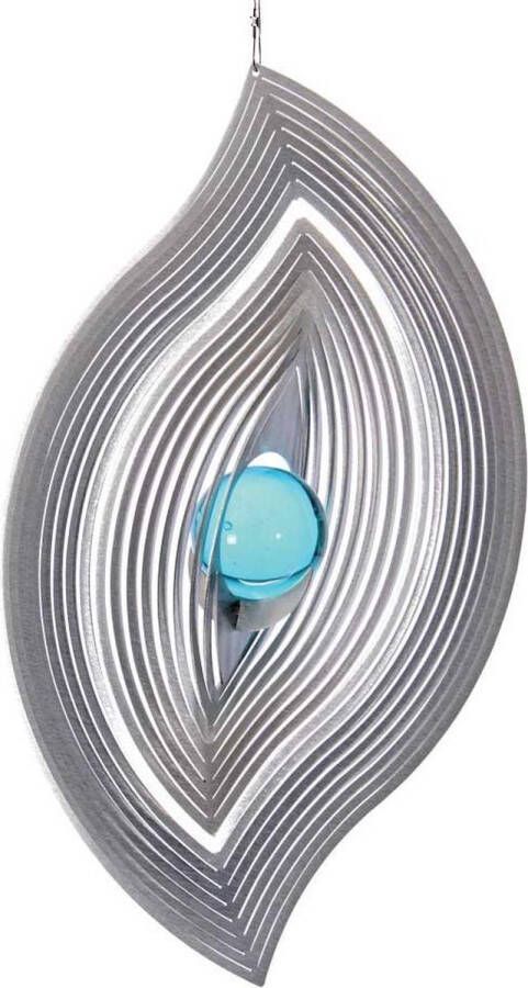 BlinQ Art Windspinner Bladvorm RVS 135x234mm Glaskogel 35mm turkoois