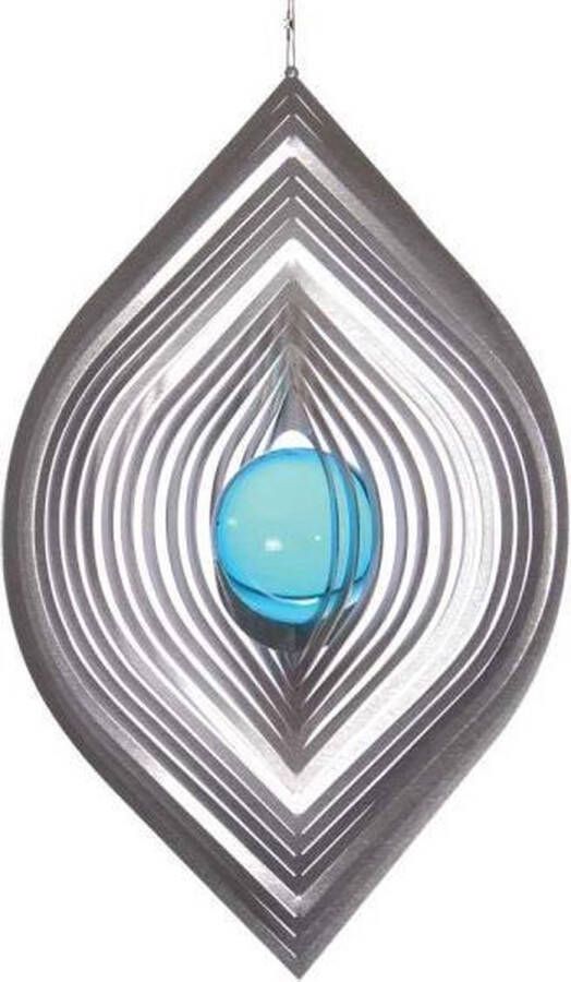 BlinQ Art Windspinner Bladvorm RVS 195x140mm Glaskogel 35mm blauw
