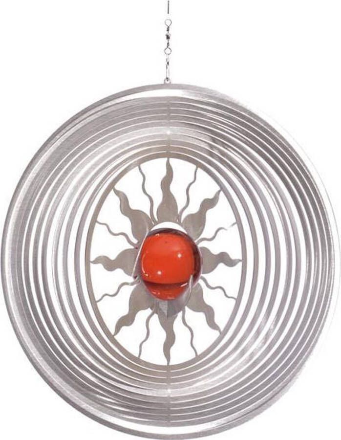 BlinQ Art Windspinner Zon RVS 172mm rond Glaskogel 35mm rood