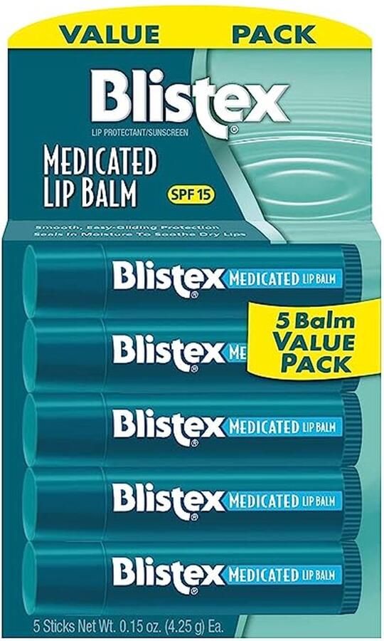 BLISTEX Medicated Lip Balm Lippenbalsem Droge lippen en kloven Zonbescherming SPF 15 5 Stuks