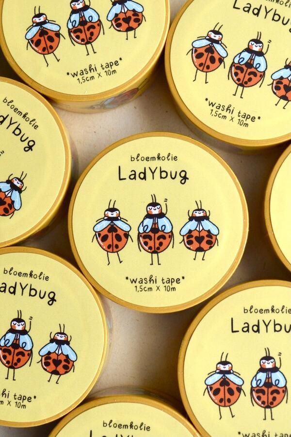 Bloemkolie Illustrations Ladybug Lieveheersbeestje Washi Tape Schattige Cute Kawaii decoratieve japanse tape journal planner