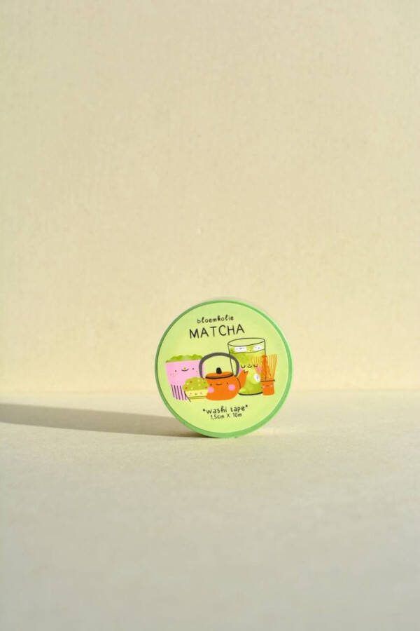 Bloemkolie Illustrations Bloemkolie Matcha thee Washi tape Cute en Kawaii stationery Japanse decoratieve tape