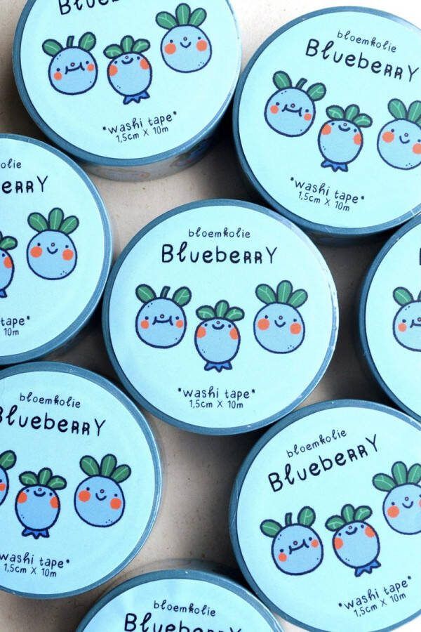 Bloemkolie Illustrations Blueberry Blauwe Bes Washi Tape Cute Kawaii Schattige decoratieve japanse tape planner journal