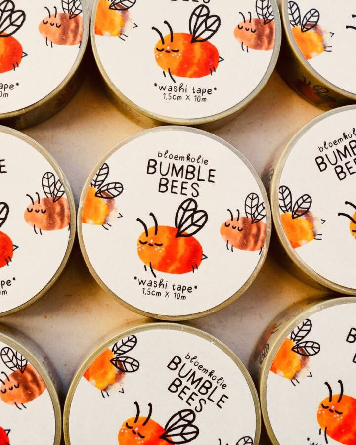 Bloemkolie Illustrations Bumble Bees Washi Tape Cute en Kawaii Stationery Schattige Japanse decoratieve tape bijen