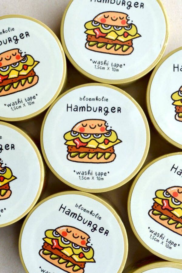 Bloemkolie Illustrations Hamburger Washi Tape Cute en Kawaii Stationery Schattige Japanse decoratieve tape Grappig