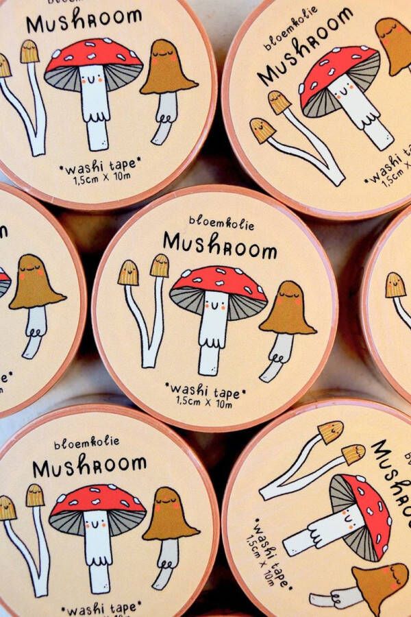 Bloemkolie Illustrations Paddestoel Washi Tape Cute en Kawaii Stationery Schattige Japanse decoratieve tape Mushroom