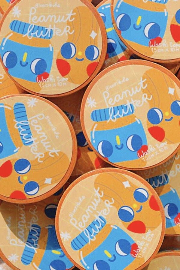 Bloemkolie Illustrations Peanut Butter Washi tape Cute en Kawaii Stationery Schattige Japanse decoratieve tape Pindakaas