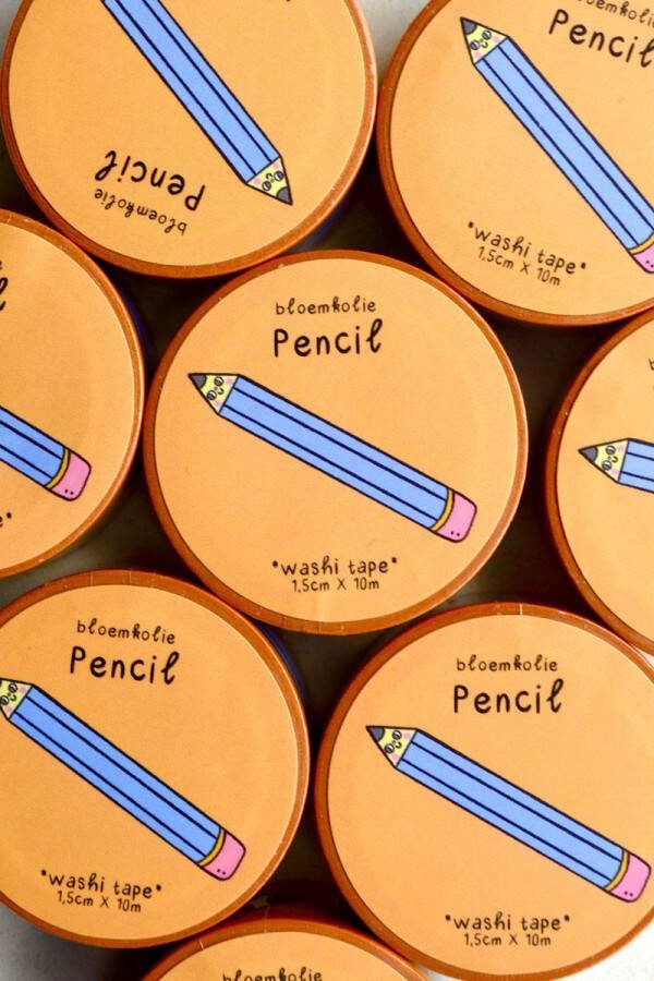Bloemkolie Illustrations Pencil Potlood Washi Tape Cute Kawaii Schattige decoratieve japanse tape journal
